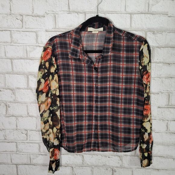 Sans Souci chiffon plaid blouse - Picture 1 of 12